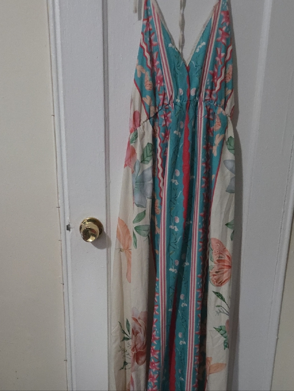 Sleeveless Floral Maxi Dress in Teal, Pink and Cream